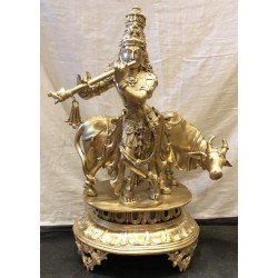 Fine finish Bronze Murali Krishna with cow Statue