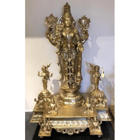 Bronze Statue of Maha Vishnu with other Gods