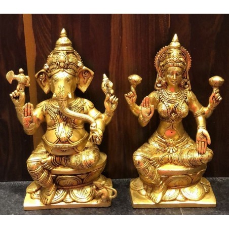 12 Inches Sri Ganesha and Lakshmi Brass Statue