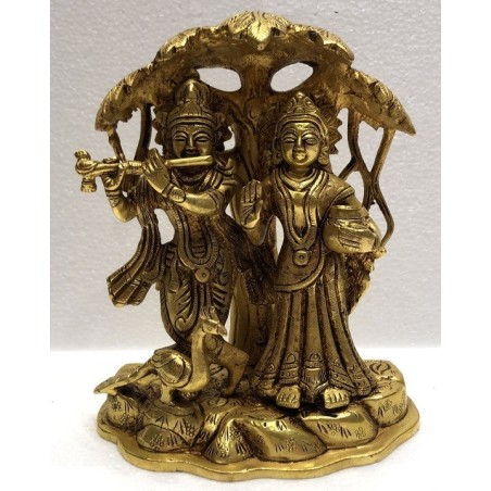 7 Inches Radha and Krishna Under Tree Brass Statue