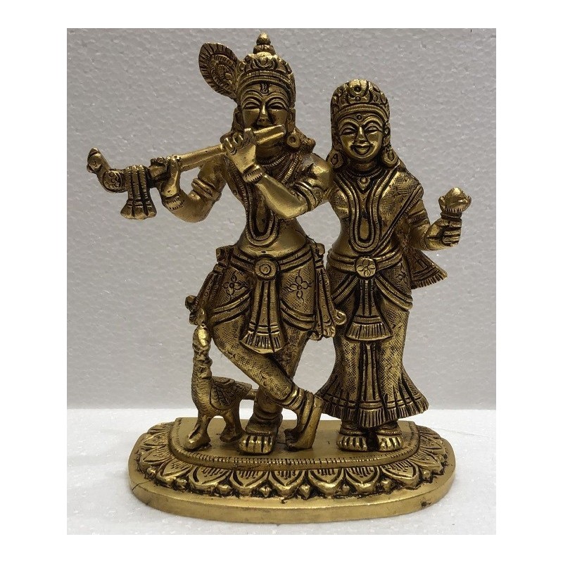 8 Inches Radha and Krishna With Peacock Brass Statue