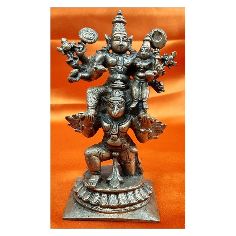 Sri Vishnu and Lakshmi on Garuda Copper Statue