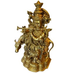 Krishna with Cow Brass Idol