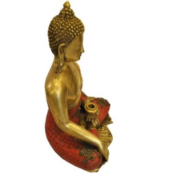 Buddha Coral Stone Work Brass Statue